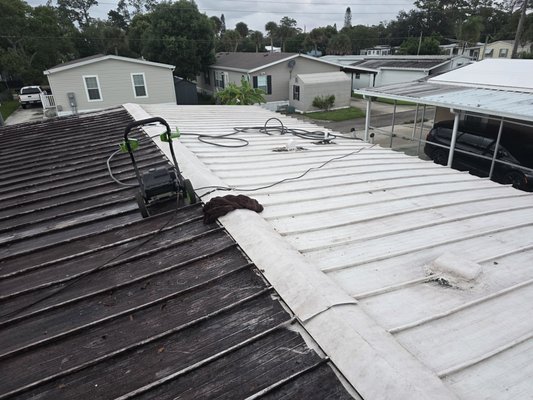 Pressure washing - Mobile home metal roof power washing and re-seal. Pressure washing - Mobile home metal roof power washing and re-seal.