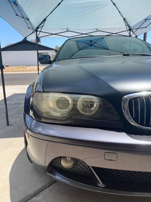 Headlight Restoration - The headlights on this 18 year old car were cloudy and in need of getting the cloudiness out. The oxidation was removed completely. Headlight Restoration - The headlights on this 18 year old car were cloudy and in need of getting the cloudiness out. The oxidation was removed completely.