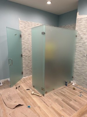 Fitness Room Showers - Frameless Glass Shower Doors for local fitness center. all done out of 3/8 Satin Etched Glass Fitness Room Showers - Frameless Glass Shower Doors for local fitness center. all done out of 3/8 Satin Etched Glass