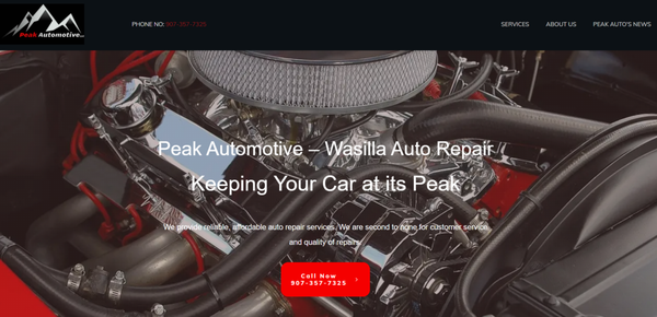 Peak Automotive - This was a start-up.  A new auto repair garage the needed to get the word out to the people.  We created the simple color scheme bold call to action for phone calls and the website design.  This site gets to the point to get customers to call the business.  In less than 6 months this site has gone from nothing to Google's top ten for its targeted keywords.