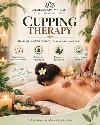 Cupping Therapy Massage - Our cupping therapy uses gentle suction techniques to help relax tight muscles, reduce soreness, and support circulation. This treatment is designed to provide a calming and comfortable wellness experience in a peaceful spa setting.