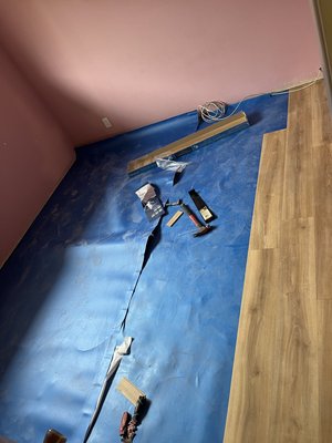Underlayment and LVP installation - LVP flooring installation and underlayment installation. 1900sqft install. It took us 3 days to complete including baseboard and trim installation.