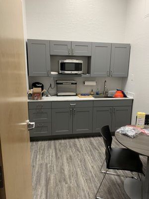 Commercial kitchen cabinetry - Converted sink room into functioning kitchen/break room in commercial property. Customer provided materials.