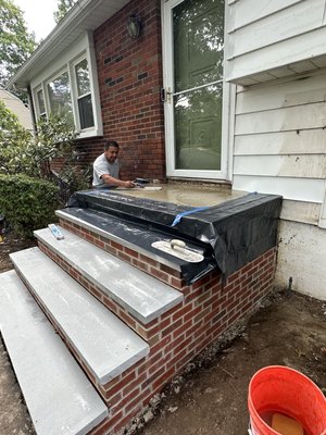 New Steps + Railings -  New steps with BlueStone caps
New Footing + New blocks
New bricks
New Concrete landing
New bluestone
New Custom Aluminum Railings New Steps + Railings -  New steps with BlueStone caps
New Footing + New blocks
New bricks
New Concrete landing
New bluestone
New Custom Aluminum Railings