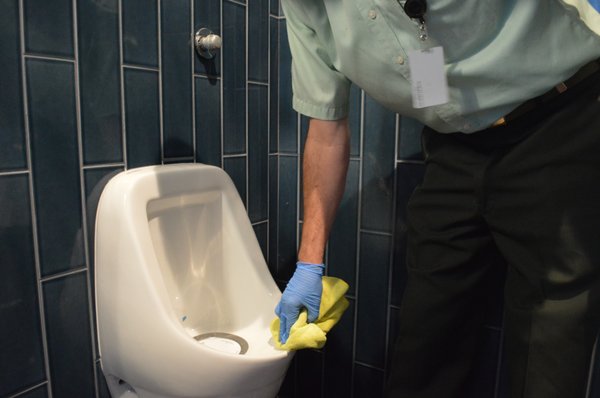Weekly Restroom Sanitation - Our weekly service is a thorough complete detailing of all the restroom fixtures (toilets, sinks, and urinals), concentrating on flush holes, toilet seat hinges, under-seat, and outer bowls using specialized cleaners. After this, we apply a hospital-grade germicide to all fixtures.
Urinal screens and antibacterial foam soap are included in this service. Weekly Restroom Sanitation - Our weekly service is a thorough complete detailing of all the restroom fixtures (toilets, sinks, and urinals), concentrating on flush holes, toilet seat hinges, under-seat, and outer bowls using specialized cleaners. After this, we apply a hospital-grade germicide to all fixtures.
Urinal screens and antibacterial foam soap are included in this service.
