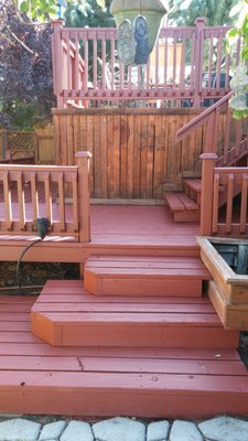 Deck Refinishing Project - We can refinish your deck. This is a stained deck needing an update. The owner chose a solid-finish to hide blemishes and protect an older deck.