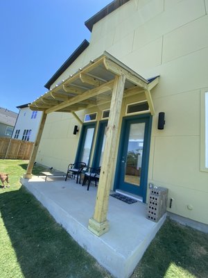 Patio cover - No job to small
beautiful small pressure treated pine patio cover with a galvanize metal roof and a small brown oak composite deck with a cedar top cap and black metal railing  Patio cover - No job to small
beautiful small pressure treated pine patio cover with a galvanize metal roof and a small brown oak composite deck with a cedar top cap and black metal railing 