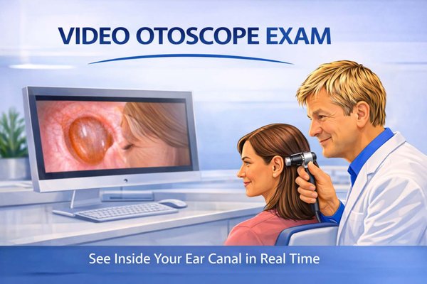 Video Otoscope - Video Otoscope Ear Exam

At Absolute Hearing Solutions, we use advanced video otoscope technology to provide a clear, detailed view of the ear canal and eardrum. This modern diagnostic tool allows patients to see their ear health in real time on a screen, helping them better understand their hearing condition.

A video otoscope exam is a simple, comfortable procedure where a small camera is used to examine the ear canal. The high-resolution video image allows our hearing professionals to identify common issues such as:

• Earwax buildup
• Ear canal blockages
• Eardrum condition
• Signs of irritation or infection
• Foreign objects in the ear

One of the most valuable benefits of a video otoscope ear exam is that patients can see their eardrum live on the screen, making it easier to understand their hearing health and treatment options.

This technology is often used as part of a comprehensive hearing evaluation and helps ensure hearing aids are fitted safely and correctly.

Benefits of Video Otoscope Exams

• See your ear canal and eardrum live on screen
• Helps detect earwax or blockages
• Supports accurate hearing testing
• Improves hearing aid fittings
• Safe, quick, and painless examination

At Absolute Hearing Solutions, we combine advanced diagnostic technology with personalized patient care to help you achieve the best possible hearing health.

Schedule your appointment today to see your ear health clearly with our video otoscope exam.