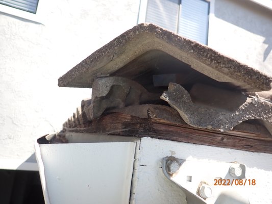 Poorly installed roof. - This was a "newer" home with a poorly installed roof. Areas had the wrong ridge caps installed, missing gutters and missing drip edge flashing. All of this resulted in exposed roof sheathing and damage. Over a long period of time missing gutters can also lead to settling of the home.
# inspect it so you don't regret it.