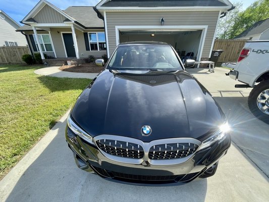 2022 BMW M340i full exterior detail with paint enhancement - This 2022 BMW M340 had several swirls throughout that were caused from a poor wash from a complimentary wash at a dealership. We performed a thorough decontamination wash to remove excess dirt, grime, road tar, and bugs while at the same time performing a clay bar treatment using a fine grade clay mitt. We then proceeded to perform an iron decontamination treatment to break down and remove ferrous metals that may be embedded in the paint from brake dust. The paint was then given a light polish to remove defects such as swirls and scratches and to restore shine and gloss. 2022 BMW M340i full exterior detail with paint enhancement - This 2022 BMW M340 had several swirls throughout that were caused from a poor wash from a complimentary wash at a dealership. We performed a thorough decontamination wash to remove excess dirt, grime, road tar, and bugs while at the same time performing a clay bar treatment using a fine grade clay mitt. We then proceeded to perform an iron decontamination treatment to break down and remove ferrous metals that may be embedded in the paint from brake dust. The paint was then given a light polish to remove defects such as swirls and scratches and to restore shine and gloss.