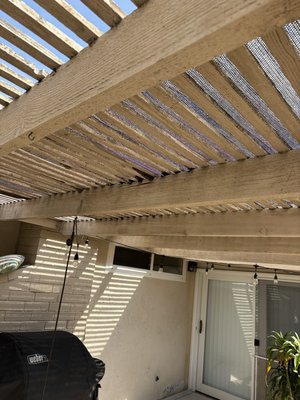 Complete patio repair - This patio had dry rot damage on the header the joist and lattice replaced everything with new wood. Original letter was 1x2 I installed a 2 x 3 letter which makes it stronger and will last longer as well as a couple of coats of paint to make sure it’s all sealed Complete patio repair - This patio had dry rot damage on the header the joist and lattice replaced everything with new wood. Original letter was 1x2 I installed a 2 x 3 letter which makes it stronger and will last longer as well as a couple of coats of paint to make sure it’s all sealed