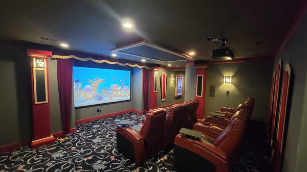 Home Theater Installation - This beautiful home theater was designed, prewired, and built for a fraction of what the homeowner was quoted by one of the larger home theater companies here in COS. We were able to upgrade to a 4k laser projector, and add additional features such as fiber optic starlight due to the cost savings. If you have received an estimate from another company feel free to allow me to provide a comparable estimate. I assure you that you will be happy that you did. Home Theater Installation - This beautiful home theater was designed, prewired, and built for a fraction of what the homeowner was quoted by one of the larger home theater companies here in COS. We were able to upgrade to a 4k laser projector, and add additional features such as fiber optic starlight due to the cost savings. If you have received an estimate from another company feel free to allow me to provide a comparable estimate. I assure you that you will be happy that you did.