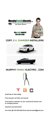 EV CHARGER DEAL - Get Our EV Charger Install Deal for only $799 and Book our Cert. EV Charger Installers with Murphy Family Electric www.murphyfamilyservices.com EV CHARGER DEAL - Get Our EV Charger Install Deal for only $799 and Book our Cert. EV Charger Installers with Murphy Family Electric www.murphyfamilyservices.com