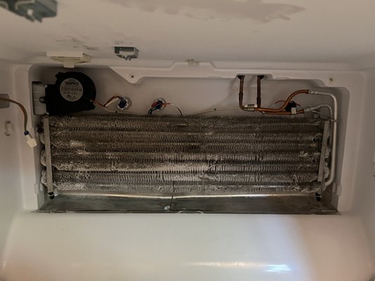 Refrigerator Ge repair - Freezer section wasn't cooling well and it was making some noise from there.We replaced evaporator fan motor and themperature sensor.Problem was fixed!!! Refrigerator Ge repair - Freezer section wasn't cooling well and it was making some noise from there.We replaced evaporator fan motor and themperature sensor.Problem was fixed!!!