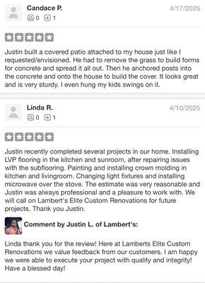Testimonials - These were two jobs done where the customers left a 5 star review Testimonials - These were two jobs done where the customers left a 5 star review
