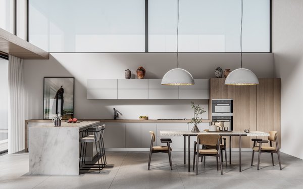 3D Rendering - Modern Design Concept - Computer rendering images of living room interior, kitchen