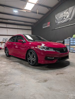 Accord Transformation - We treated this Honda Accord to a complete makeover with our Premium Interior and Exterior Detailing, Engine Detail, APEX Ceramic Window Tint, and a durable SiO2 Sealant. The interior is refreshed and spotless, the exterior shines with a deep, protected gloss, and the engine bay is clean and well-maintained. The ceramic tint offers superior heat rejection and style, while the SiO2 sealant adds a layer of protection to keep the paint looking fresh for longer. This Accord is now ready to hit the road looking and feeling like new!