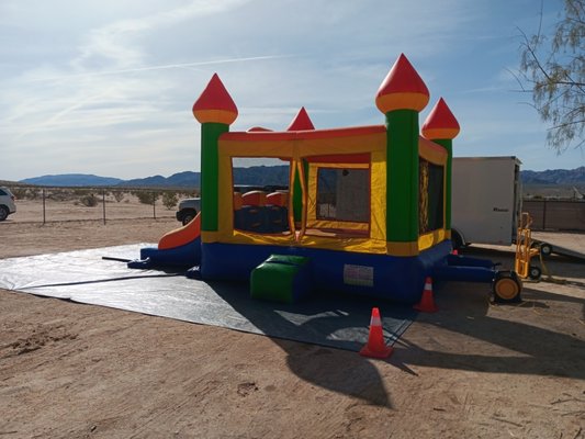 Dual Lane Castle - Our smallest inflatable designed for toddlers. Little ones have a lot of space to jump and also two small slides they can go down on.