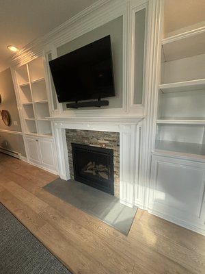 Majestic Quartz Platinum Gas Fireplace w/ Custom Mantle and Stone Surround - Gas fireplace replacement with new custom surround