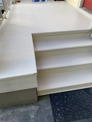 Sanding and painting a small porch - This was a simple job. We sanded the entire porch, mostly down to the wood, then we painted it with several coats. Sanding and painting a small porch - This was a simple job. We sanded the entire porch, mostly down to the wood, then we painted it with several coats.