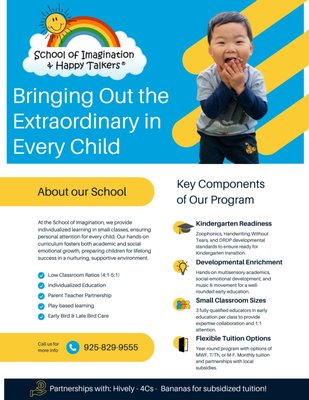 School of Imagination Programs - We offer a range of programs and services to help you support your child's growth and development.
From educational resources to personalized coaching and therapy, we're here to help you navigate the journey and unleash your child's unique talents and abilities.
With our support, you can feel confident that you're providing your child with the tools and resources they need to succeed and thrive. Let's work together to unlock your child's full potential! School of Imagination Programs - We offer a range of programs and services to help you support your child's growth and development.
From educational resources to personalized coaching and therapy, we're here to help you navigate the journey and unleash your child's unique talents and abilities.
With our support, you can feel confident that you're providing your child with the tools and resources they need to succeed and thrive. Let's work together to unlock your child's full potential!