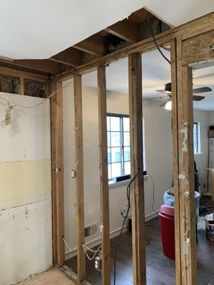 Kitchen remodel - Removed old kitchen. Removed walls soffits and electrical. Rerouted hVAC venting, electrical and plumbing etc. installed new cabinets etc.. Kitchen remodel - Removed old kitchen. Removed walls soffits and electrical. Rerouted hVAC venting, electrical and plumbing etc. installed new cabinets etc..