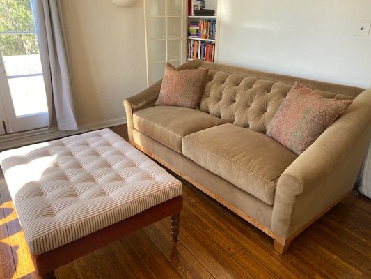 Custom Sofa Bed - Custom diamond hand tufted sofa bed with goose down cushions, alder hardwood frame.  The other picture shows it with a custom ottoman that we also made for this client.