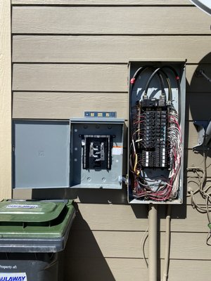 90AMP Sub-Panel Installation - Customer requested that we install a outdoor sub-panel so we could accommodate the two car chargers that we were installing for them, yet another successful installation! 90AMP Sub-Panel Installation - Customer requested that we install a outdoor sub-panel so we could accommodate the two car chargers that we were installing for them, yet another successful installation!