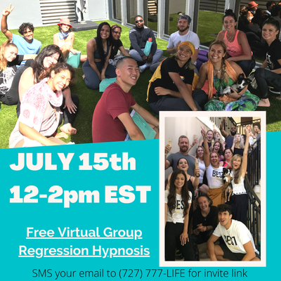 FREE Virtual Group Regression Hypnotherapy - Join the fun tomorrow! 12pm EST - worldwide! SMS your email or call us today (727) 777- LIFE