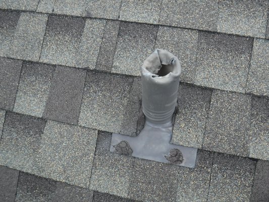 New Homes Need Inspections Too!!! - This NEW HOME just passed its final inspection and received it's certificate of occupancy from the building department. Same roof, same style of vent but one is missing something important. Roof pipe jack flashing is a vital part that prevents water leaks at plumbing vents. A thirty dollar part missing that could cause thousands of dollars in water damage passed by the building department!