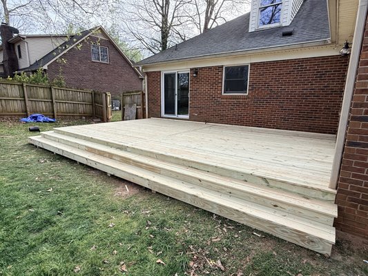 400 sq ft Deck Renovation - treated wood deck with cascade stairs around 400 sq ft Deck Renovation - treated wood deck with cascade stairs around