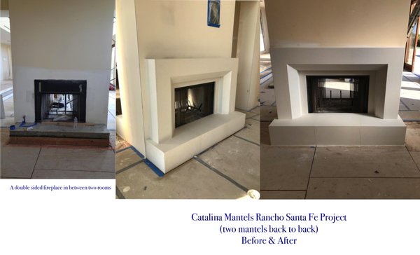 Fireplace Remodel Before & After - A double sided fireplace mantel remodel. Fireplace Remodel Before & After - A double sided fireplace mantel remodel.