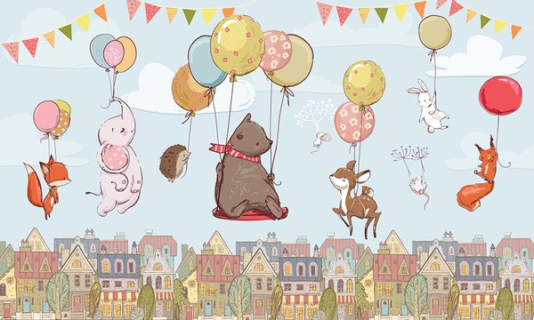 Wallpapers for a newborn baby’s room. - Creating a cozy and safe room for a newborn boy using custom wallpapers featured in the photo—featuring adorable animals (elephant, bear, fox, bunny, deer, and hedgehog) floating on hot air balloons over a charming town. The project includes selecting the perfect paint color for the walls, precise painting, and professional wallpaper installation.
Design and Inspiration
The wallpapers are crafted in soft pastel tones (blue background with vibrant balloon and flag accents), creating a joyful and whimsical atmosphere. The theme of animals floating over colorful houses is perfect for infants, stimulating their imagination in a safe environment.
Implementation Details
•  Paint Color Selection: A light blue shade was chosen for the walls, complementing the wallpaper background and enhancing a sense of lightness.
•  Painting: Precise application of eco-friendly, moisture-resistant, and easy-to-clean paint, compliant with Canadian standards.
•  Wallpaper Installation: Covering 100 sq ft of walls using seamless technology and professional adhesive, completed in one day with minimal disruption.
Results and Impact
The room now features a bright yet calm ambiance, ideal for the baby’s development and rest. The wallpapers and painted walls create a harmonious and safe interior. 
Contact us for custom design and consultations across Canada.