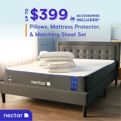 Nectar Classic - Nectar Classic 3.0 Mattress
***Limited Time Gift Bundle Worth $399 W/ Purchase***
(2 Premium Pillows, 1 Mattress Protector, 1 Set Of Premium Sheets)
Mattress Name: Nectar Classic 3.0
Type: Memory Foam
Comfort: Firm
Covering Layers:
Premium Gel Memory Foam Design
Dual Action Poly- Blend Cooling Cover
Pressure Activated High Density Gel Memory Foam With Surfaced-Infused PCM
Adaptive Supportive Layer
No Motion Transfer (you wont feel the other person move)
Stay-put Foam Solid Foundation Base
Support Layers:
• Breathable Base Layer
WARRANTY: FOREVER WARRANTY + 365 Night Sleep Guarantee
FINANCING AVAILABLE- $0 Down & 0% APR financing. OAC - OR - NO CREDIT NEEDED Options $39 Down Nectar Classic - Nectar Classic 3.0 Mattress
***Limited Time Gift Bundle Worth $399 W/ Purchase***
(2 Premium Pillows, 1 Mattress Protector, 1 Set Of Premium Sheets)
Mattress Name: Nectar Classic 3.0
Type: Memory Foam
Comfort: Firm
Covering Layers:
Premium Gel Memory Foam Design
Dual Action Poly- Blend Cooling Cover
Pressure Activated High Density Gel Memory Foam With Surfaced-Infused PCM
Adaptive Supportive Layer
No Motion Transfer (you wont feel the other person move)
Stay-put Foam Solid Foundation Base
Support Layers:
• Breathable Base Layer
WARRANTY: FOREVER WARRANTY + 365 Night Sleep Guarantee
FINANCING AVAILABLE- $0 Down & 0% APR financing. OAC - OR - NO CREDIT NEEDED Options $39 Down