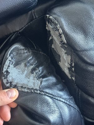 Black Leather Sofa Restoration - This black leather sofa was professionally restored to repair signs of everyday wear, including faded color, scratches, scuffs, and surface damage. The leather was thoroughly cleaned and prepared before repairing the worn areas and restoring its original appearance.
Using custom color matching, we refinished the entire sofa to achieve a uniform black finish. A durable protective topcoat was then applied to enhance the leather's resistance to daily use while preserving its natural texture and appearance. Black Leather Sofa Restoration - This black leather sofa was professionally restored to repair signs of everyday wear, including faded color, scratches, scuffs, and surface damage. The leather was thoroughly cleaned and prepared before repairing the worn areas and restoring its original appearance.
Using custom color matching, we refinished the entire sofa to achieve a uniform black finish. A durable protective topcoat was then applied to enhance the leather's resistance to daily use while preserving its natural texture and appearance.