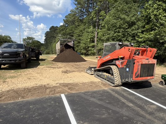 Top soil delivery, grading, seed, fertilizer, straw mat/erosion blanket - Grading, 40 cubic yards topsoil delivery, seed, fertilizer, and straw mat/erosion blanket for a local Baptist Church!