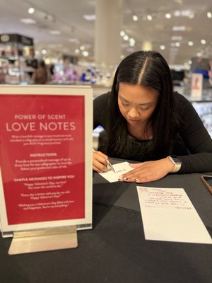 Live Calligraphy at Nordstroms - Personalizing Valentine's Day cards at Nordstrom for their Power of Scent campaign. Live Calligraphy at Nordstroms - Personalizing Valentine's Day cards at Nordstrom for their Power of Scent campaign.