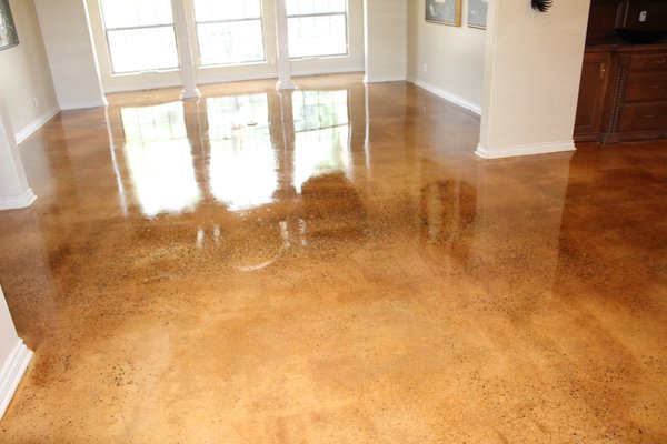 Living area Polish - A polished Garden Gold stain does in the living room, bedroom, hallways, and bathroom. Living area Polish - A polished Garden Gold stain does in the living room, bedroom, hallways, and bathroom.