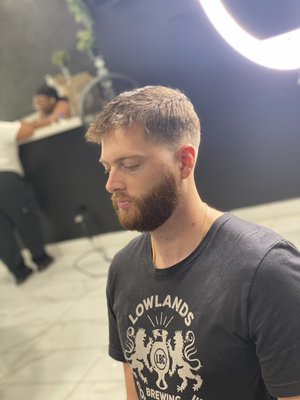 Men’s fade and beard - 2 examples of a fade.. skin fade with a urban design and medium fade with beard trim