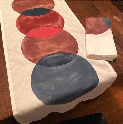 CUSTOM LINEN TABLE RUNNER / WEDNESDAY NOVEMBER 15 - Get your holiday table ready by making a custom linen table runner! Block print or paint your linen to create the color scheme and pattern of your wildest table runner dreams. We'll have some precut blocks for you to work with as well as inks and fabric paints in a variety of colors. Runner size will be approx 16" x 75" (please contact us if you need a different size). CUSTOM LINEN TABLE RUNNER / WEDNESDAY NOVEMBER 15 - Get your holiday table ready by making a custom linen table runner! Block print or paint your linen to create the color scheme and pattern of your wildest table runner dreams. We'll have some precut blocks for you to work with as well as inks and fabric paints in a variety of colors. Runner size will be approx 16" x 75" (please contact us if you need a different size).