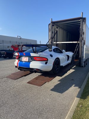 Dodge Viper pick-up - This Viper is ready to be delivered to its new owner. We bet it is already hitting the tracks around the country. Are you ready to ship your car with USTrans?