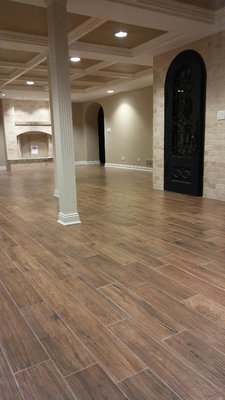 Basement Remodel--Libertyville, IL - This basement remodel included coffered acoustical ceiling, heated tile floors, wine cellar, home theater, office and bath remodel