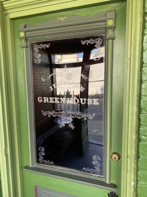Green House for Jimmie's Ladder11 - This is a frosted vinyl window graphic I designed and installed on the door of one of their venues and several of the transoms throughout the building.