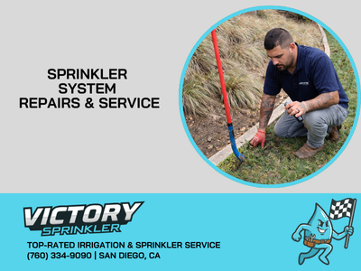 Sprinkler System Repairs & Service - Victory Sprinkler provides repairs and service for all types of sprinkler systems. We diagnose and repair issues causing low water pressure, sprinklers not turning on or off, uneven watering, or completely non-functional irrigation systems. Expert service to restore full system performance. A professional diagnostic is required for accurate diagnosis and repair pricing. Sprinkler System Repairs & Service - Victory Sprinkler provides repairs and service for all types of sprinkler systems. We diagnose and repair issues causing low water pressure, sprinklers not turning on or off, uneven watering, or completely non-functional irrigation systems. Expert service to restore full system performance. A professional diagnostic is required for accurate diagnosis and repair pricing.