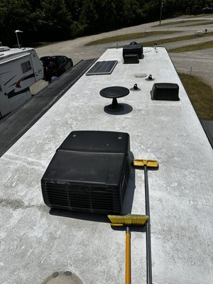 Roof Wash & UV protection - This roof wash was done on a discovery motor home. That’s was on the road for approximately 6 months. It was definitely due for a wash!!! Roof Wash & UV protection - This roof wash was done on a discovery motor home. That’s was on the road for approximately 6 months. It was definitely due for a wash!!!