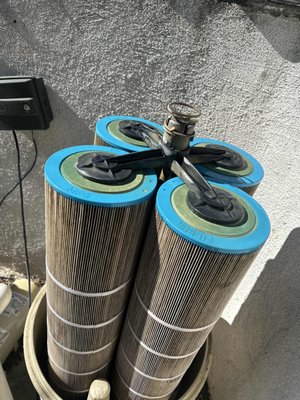Cartridge Filter Cleaning Services - Whether you have a DE filter or Cartridge filter, we can service them all. We take them apart and clean them individually. We lubricate your O-rings, Re-pressurize your system and check for leaks. Cartridge Filter Cleaning Services - Whether you have a DE filter or Cartridge filter, we can service them all. We take them apart and clean them individually. We lubricate your O-rings, Re-pressurize your system and check for leaks.