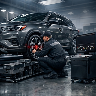 Wheel Alignment, Tire Mounting & Dynamic Balancing — Full Service - Full wheel and tire service for daily drivers and performance vehicles. Our technicians mount and dismount tires, balance every wheel on a dynamic spin balancer, and set four-wheel alignment on a laser rack. We measure camber, caster, and toe against manufacturer specifications, then adjust until each corner reads within tolerance.
The result: straight tracking, a steering wheel that stays centered, even tread wear across all four tires, and no vibration at highway speed. Every job includes a printed before-and-after alignment report so you can see what changed.
Services covered:
Four-wheel laser alignment with printed spec report
Tire mounting and dismounting, including low-profile and run-flat
Dynamic wheel balancing with gram-level weight placement
Tread depth, pressure, and sidewall inspection
TPMS sensor check and reset Wheel Alignment, Tire Mounting & Dynamic Balancing — Full Service - Full wheel and tire service for daily drivers and performance vehicles. Our technicians mount and dismount tires, balance every wheel on a dynamic spin balancer, and set four-wheel alignment on a laser rack. We measure camber, caster, and toe against manufacturer specifications, then adjust until each corner reads within tolerance.
The result: straight tracking, a steering wheel that stays centered, even tread wear across all four tires, and no vibration at highway speed. Every job includes a printed before-and-after alignment report so you can see what changed.
Services covered:
Four-wheel laser alignment with printed spec report
Tire mounting and dismounting, including low-profile and run-flat
Dynamic wheel balancing with gram-level weight placement
Tread depth, pressure, and sidewall inspection
TPMS sensor check and reset