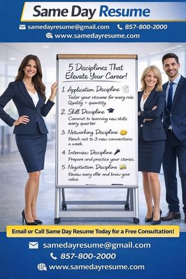 Love this reminder: Discipline is self-respect in action. 💛 - Love this reminder: Discipline is self-respect in action. 💛

If you want real career growth (and real salary growth 💰), discipline is the secret sauce. Here are 5 disciplines that will elevate your career immediately:

1️⃣ Application Discipline 📄
Don’t “spray and pray.” Tailor your résumé for every role. Quality > quantity.

2️⃣ Skill Discipline 🎓
Commit to learning something new every quarter. Certifications, AI tools, leadership skills — stay ahead.

3️⃣ Networking Discipline 🤝
Reach out to 3 new connections a week. Follow up. Stay visible. Opportunities don’t fall from the sky — they come from people.

4️⃣ Interview Discipline 🎤
Practice your answers. Prepare your stories. Research the company. Confidence comes from preparation.

5️⃣ Negotiation Discipline 💵
Never accept the first offer without reviewing it. Know your value. Ask for more — respectfully and strategically.

Your career doesn’t change because you “hope.”

It changes because you decide and take disciplined action. 🔥
If you’re ready to level up, we’re here to help.

Anna and Team 💼✨

Same Day Resume
🌐 www.samedayresume.com
📧 samedayresume@gmail.com

#CareerAdvice #DisciplineEqualsSuccess #ResumeTips #SalaryNegotiation #JobSearchHelp #WomenInBusiness #ProfessionalGrowth #SameDayResume