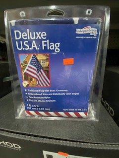 Memorial Day Flags - We have American Flags! We have 3' x 5', and smaller, we also have 25' of US flag bunting. Come down to check out our selection.