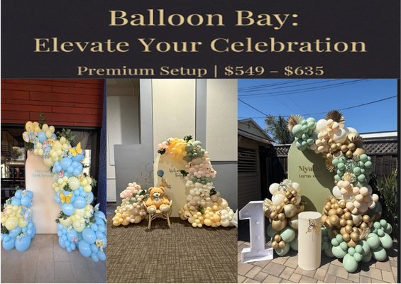 Premium Setup |$549- 635 - Our Premium Setup goes beyond simple decorations to create a truly immersive and custom environment for your event. A full balloon wall or backdrop designed to serve as a stunning photo station.